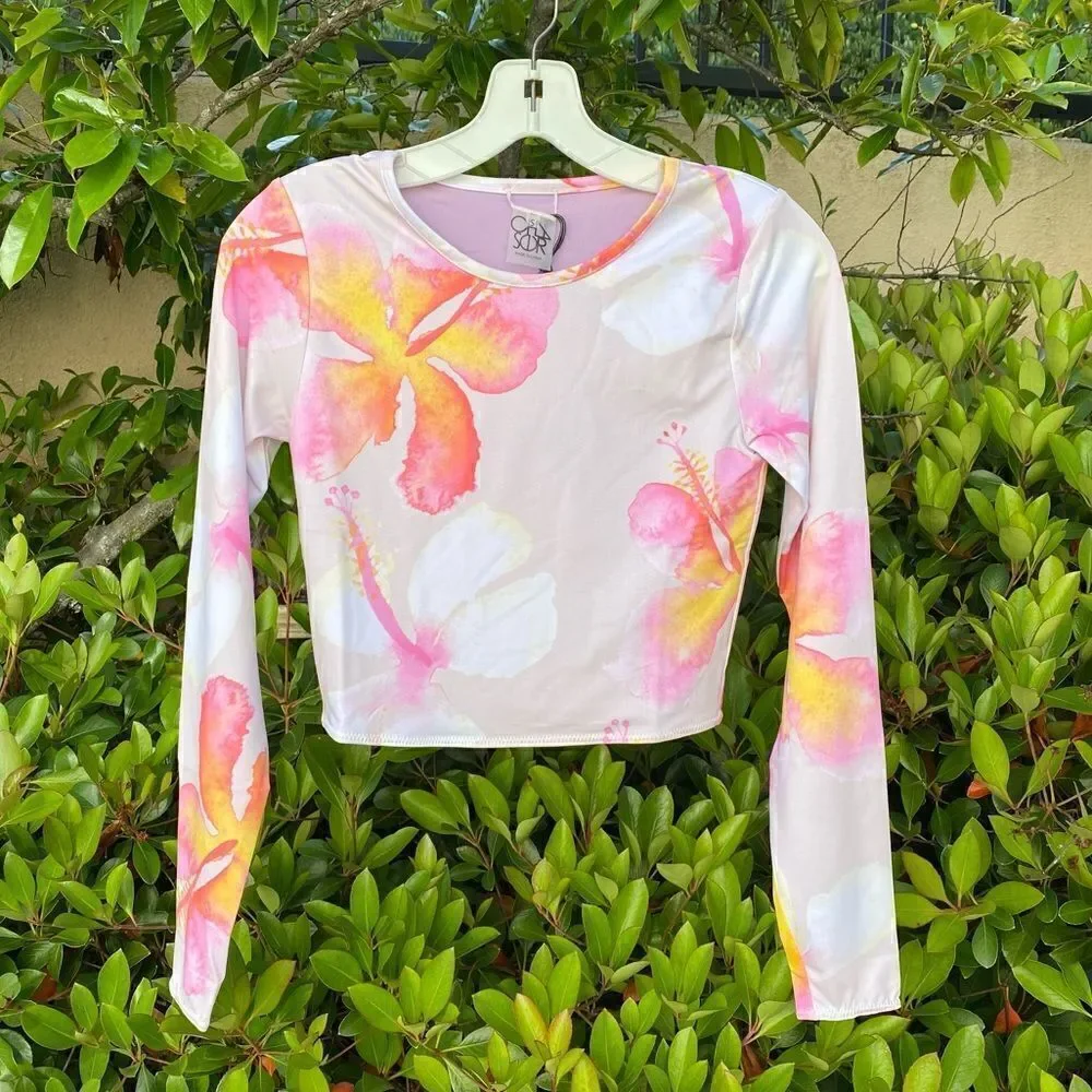 Chaser Girls Floral Print Long Sleeve Scuba Cover Up Beach Top. Small. New NWT